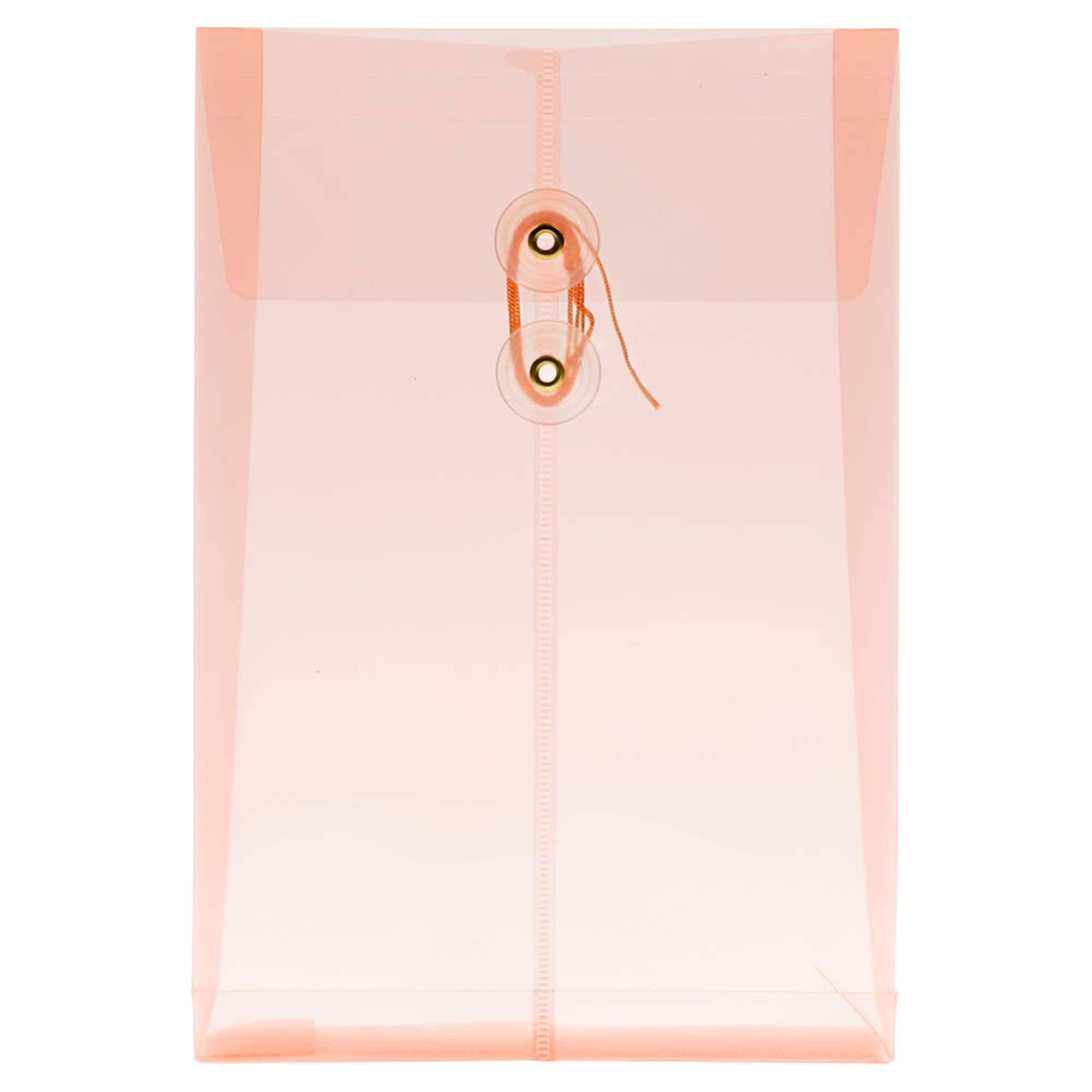 JAM Paper 6.25" x 9.25" Peach Plastic Button String Open End Envelopes, 108ct.